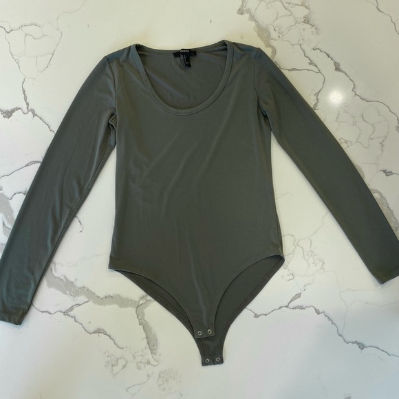 Olive Green Long Sleeve Bodysuit - Picture 1 of 2
